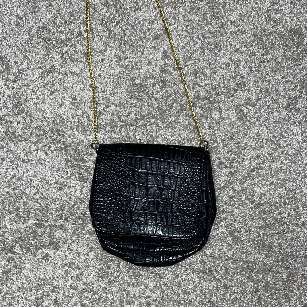 Barneys New York Black Croc-Embossed Mini Bag